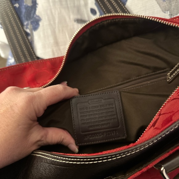 Coach Red Signature Hampton Satchel Handbag Red Leather Trim STYLE F13975. - Picture 9 of 16